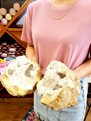 
                
                    Load image into Gallery viewer, Large Clear Quartz Geode Crystal Vegan - Alit Cosmetics  - natural -large Moroccan crystal cluster pair -Perth-western australia -free shipping- heart chakra 
                
            